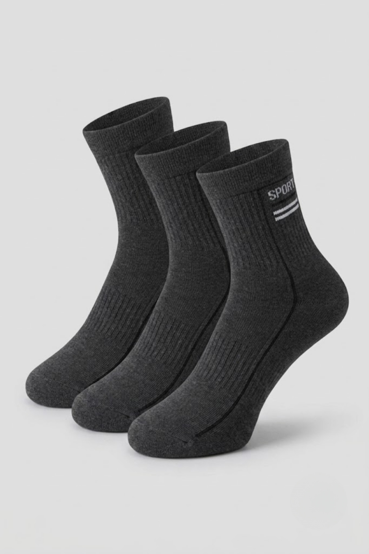Socketta 3'lü Füme Erkek Spor Pamuk Dikişsiz Esnek Patik Çorap - Premium görsel 2