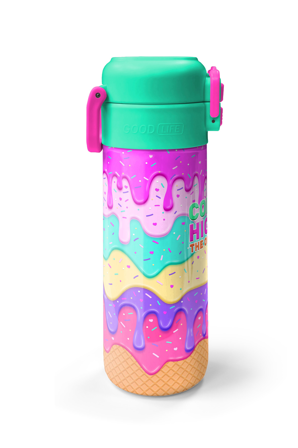 Kids Pembe Rengarenk Dondurma Desenli Pipetli ve Direkt İçim Çelik Termos 500 ml 31938