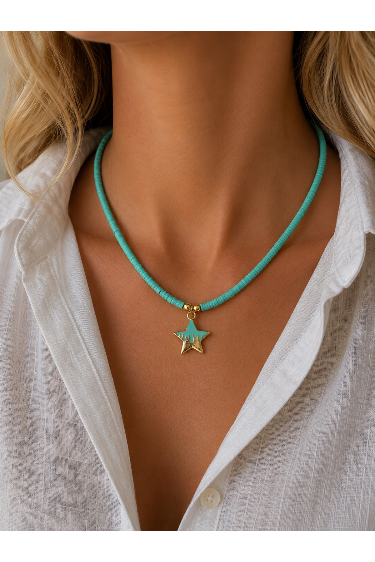 Water Green Fimo Necklace | Figured Fimo Necklace | Charm Necklace | Cute Necklace