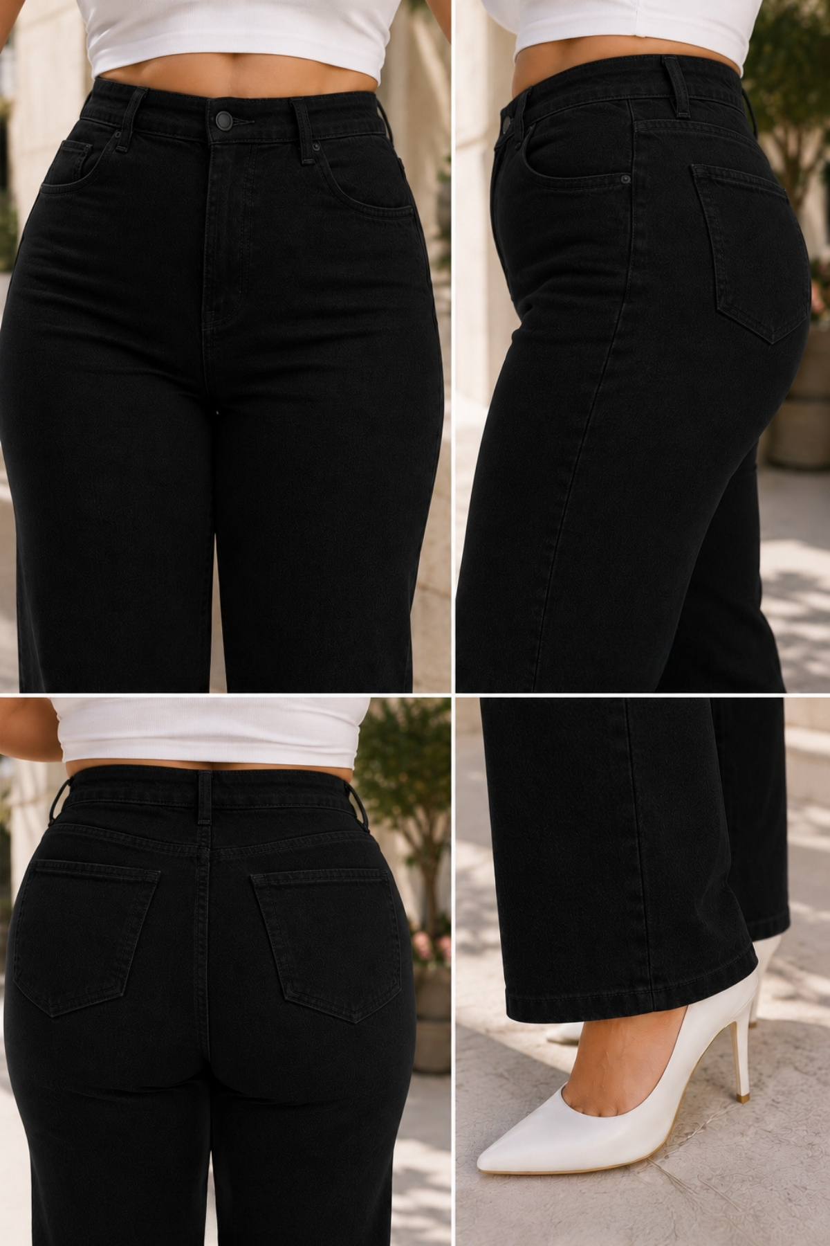 CEDY DENIM - Kadın Büyük Beden Boru Paça Yüksek Bel Regular Fit Likralı Pantolon C626-Siyah görsel 3