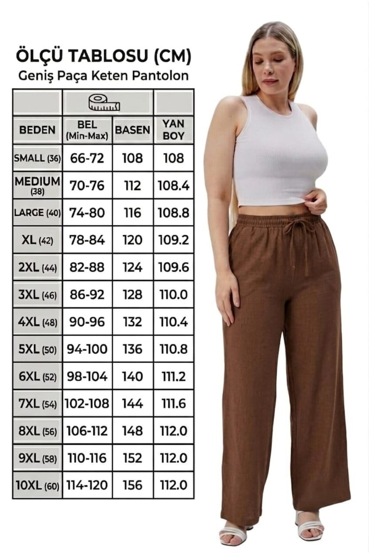 Symirna keten viskon bol kesim kadın pantolon görsel 7