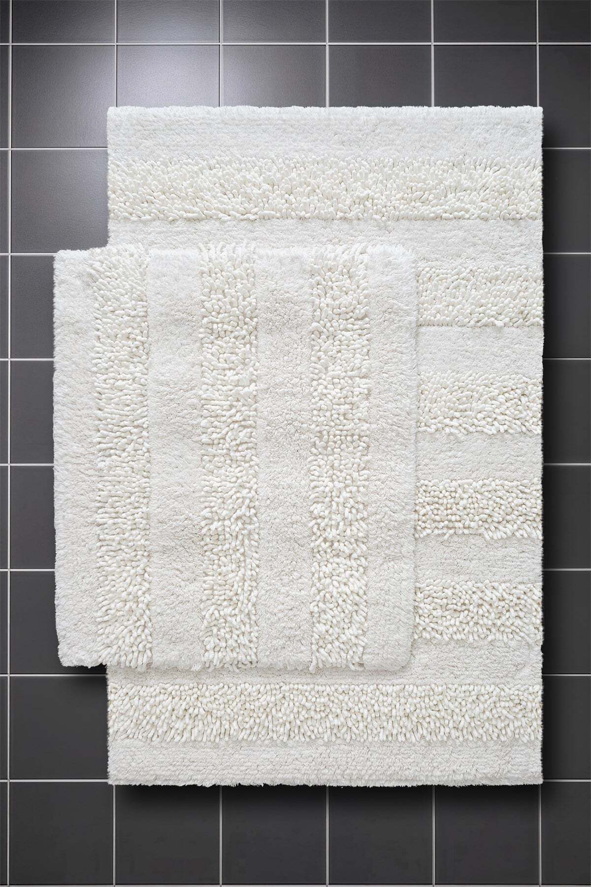 Macaroni 2-Piece Cotton Bath Mat Set Soft Texture Cream Washable 60x100 + 60x50cm, MX001W