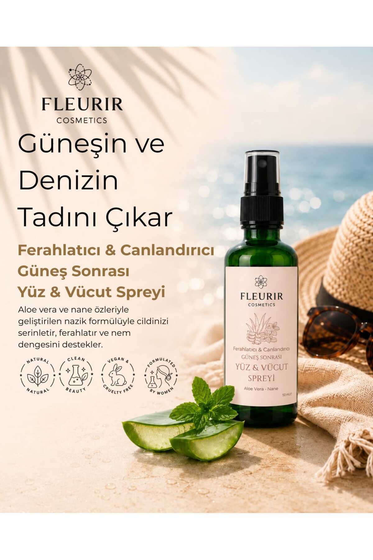 Fleurir Doğal Güneş Sonrası Yüz & Vücut Spreyi 50 ml | Aloe Vera & Nane İçerikli Ferahlatıcı Bakım Spreyi — DGNSS — تصویر 2 از 2
