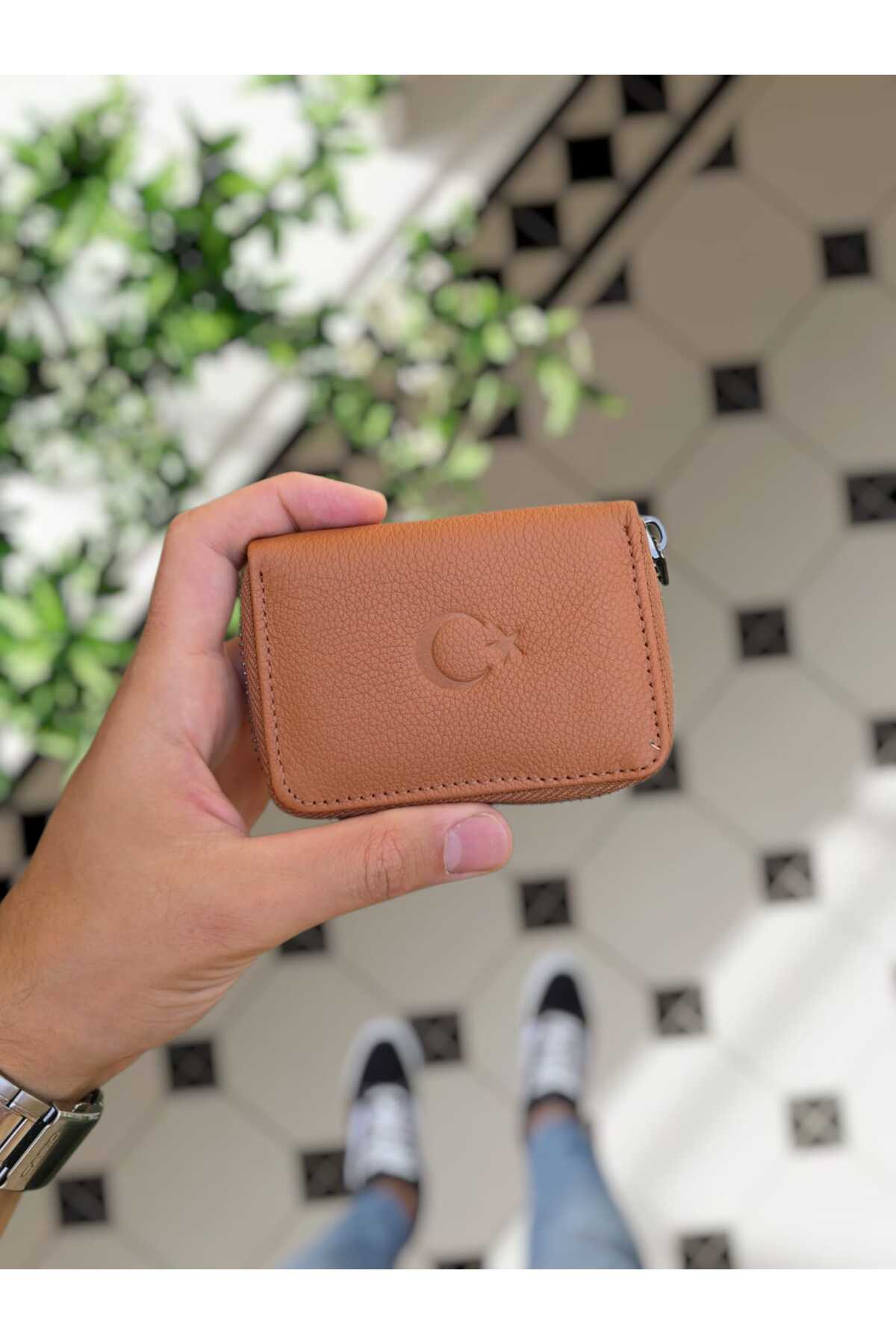 661 Genuine Leather Zipper Accordion Card Holder Model Women Men Use Leather Bag