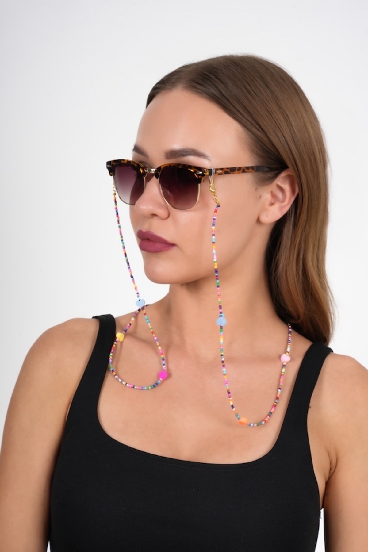 Fimo Heart Sand Beads Glasses Chain - Necklace - Bracelet
