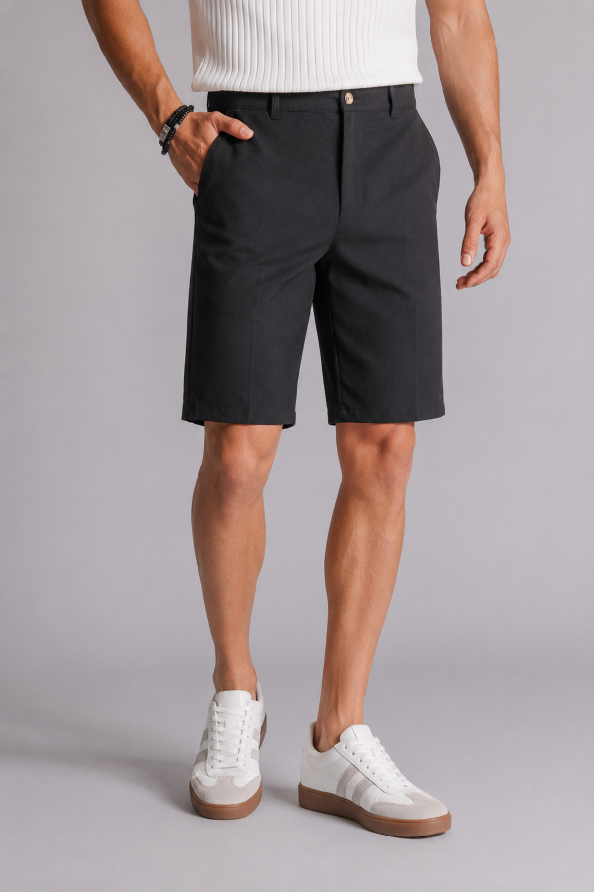 BRACCAS Erkek Yandan Cepli Klasik Bel Slim Fit Chino Şort Siyah görsel 4