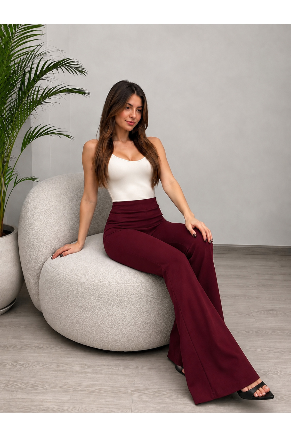 ECEYLÜL MODA BORDO SCUBA KREP İSPANYOL PAÇA PANTOLON(kısa süreliğine lansman fiyatı) görsel 6