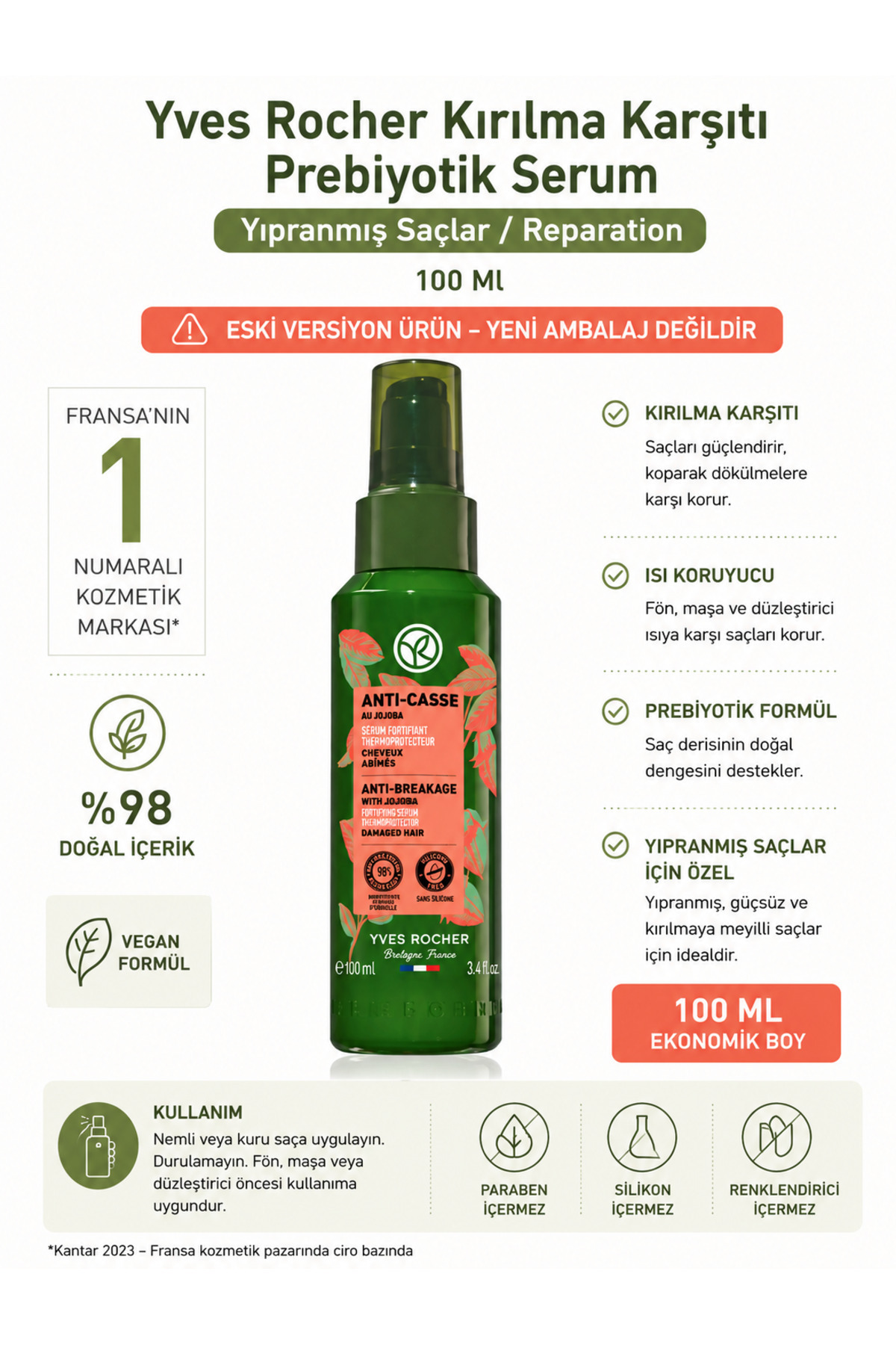 Yves Rocher سرم پریبیوتیک ضد تنفس و محافظ گرما، وگان - 100 میلیلیتر — COSMETOYCRCSER3
