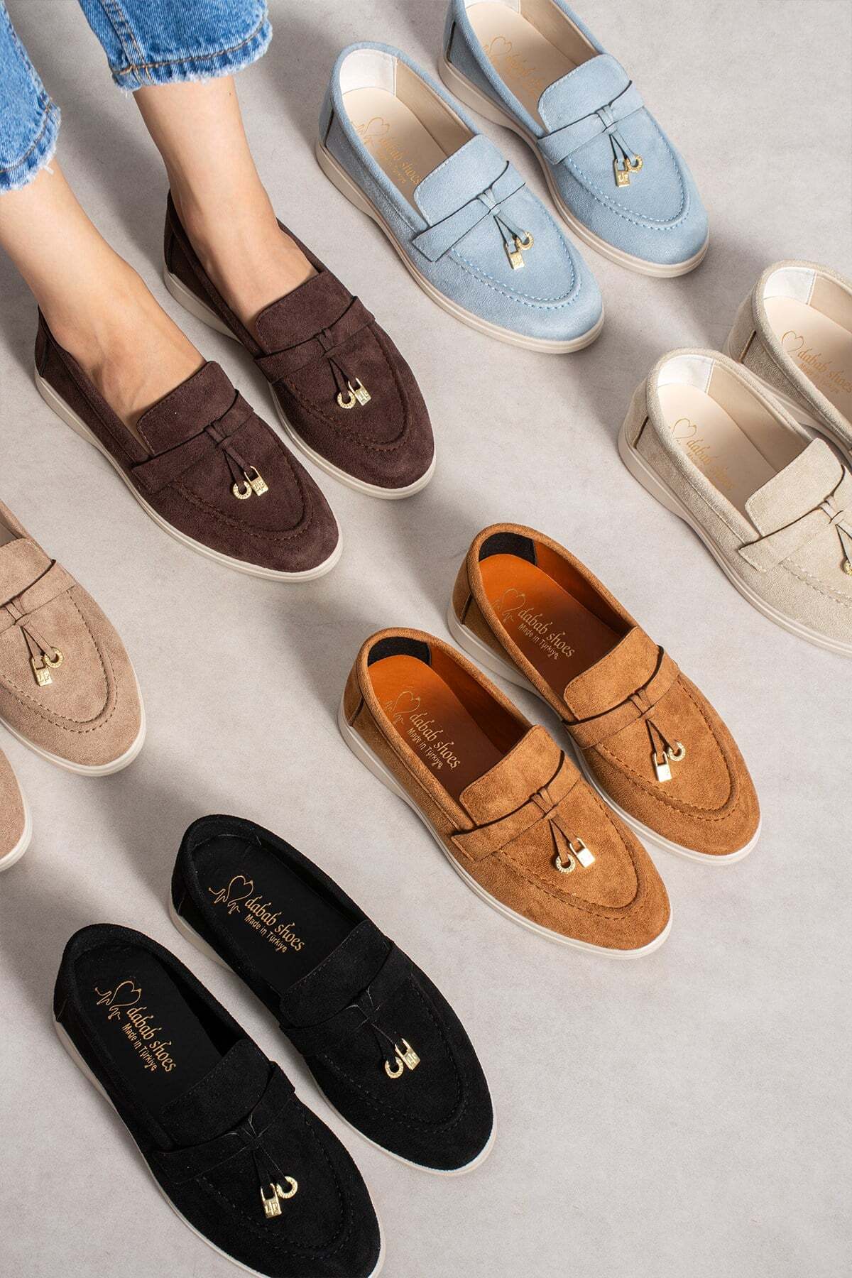 dabab shoes LUPY Kadın Acı Kahve Süet Loafer Ayakkabı Gold Aksesuarlı Ortopedik Rahat Taban Casual Babet görsel 5