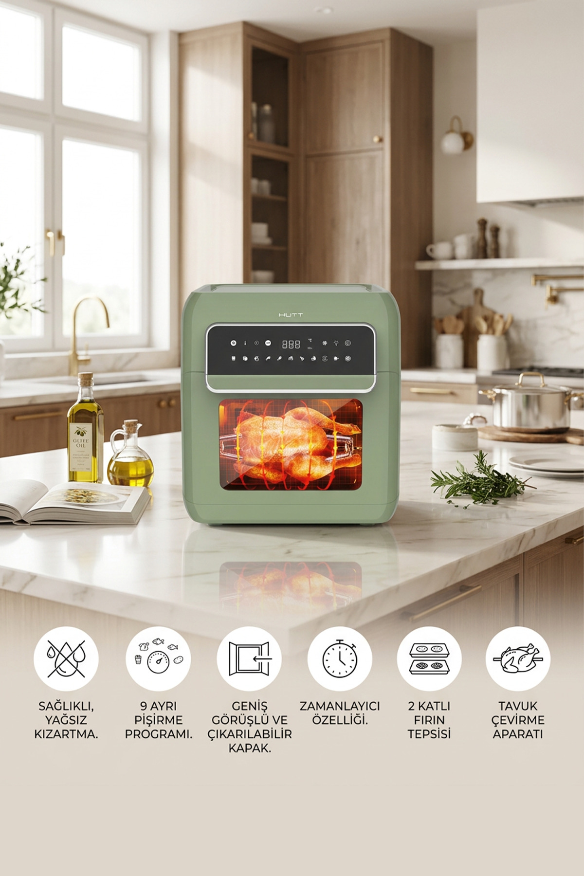 HUTT Oa10 Airfryer Yeşil Fritöz 10 Lt