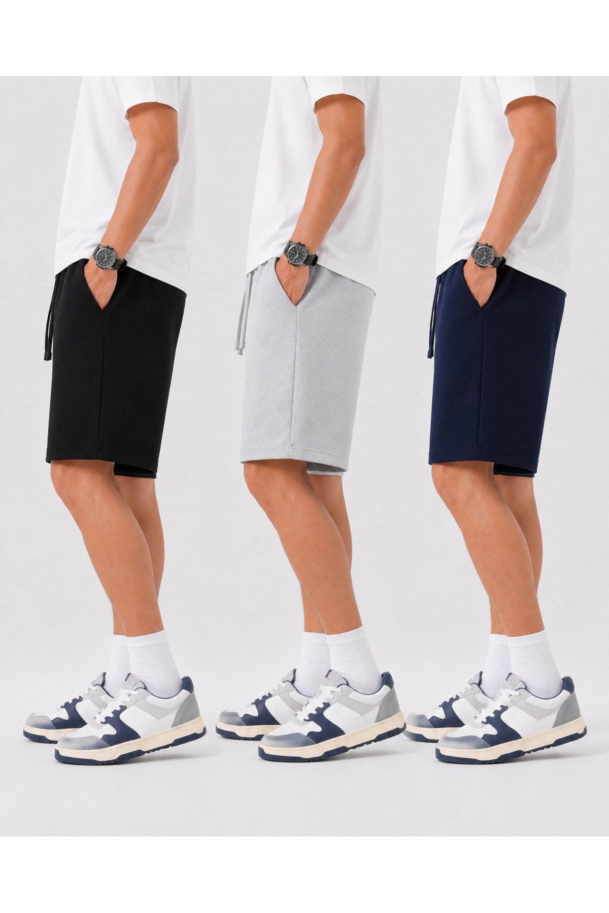 BERYY MODA Fırsat Ürünü 3 Adet (Şort) Siyah-Gri-Lacivert Erkek Oversize Kalıp Şort Bermuda Rahat Kalıp Terletmez görsel 3