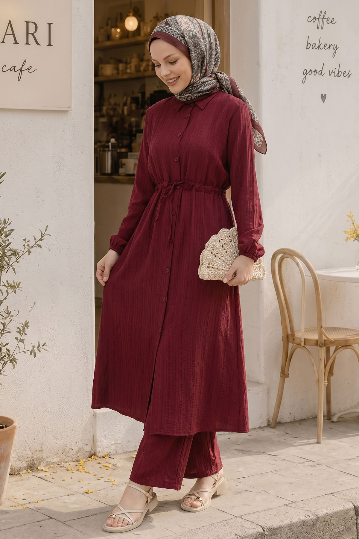 InStyle Long Tunic and Trousers Kaş Burgundy Set