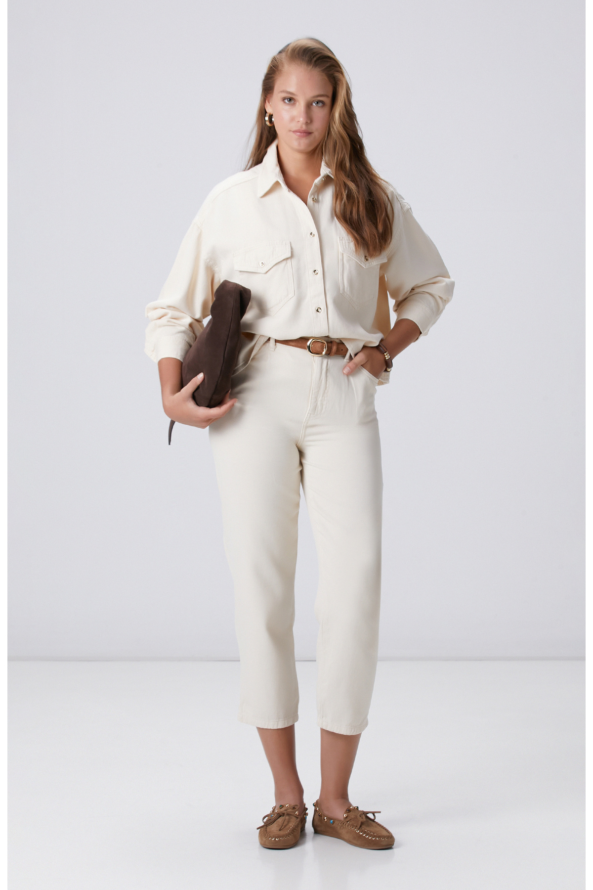 Network Kırık Beyaz Tencel Karışımlı Casual Pantolon