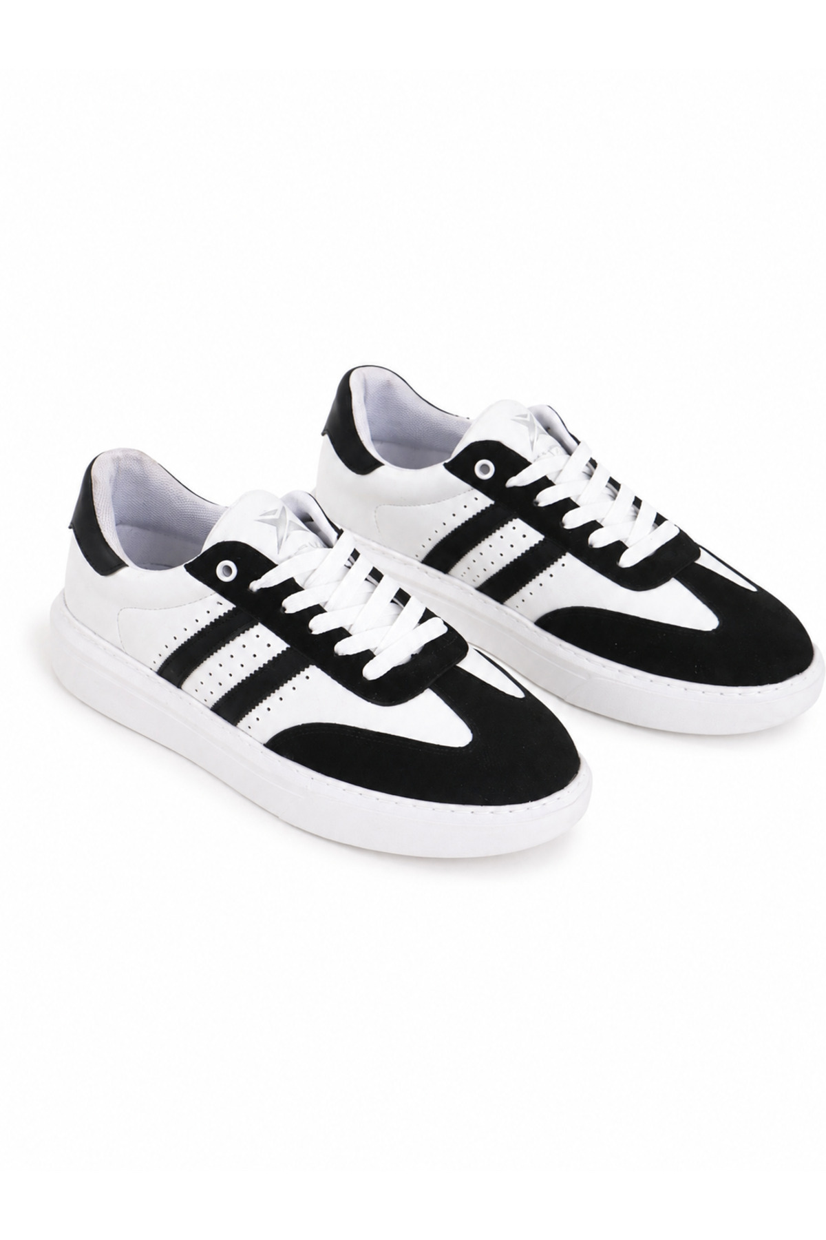 TROVIX Premium Siyah-Beyaz Erkek Sneaker, Suni Deri & Süet, Beyaz EVA Taban görsel 2