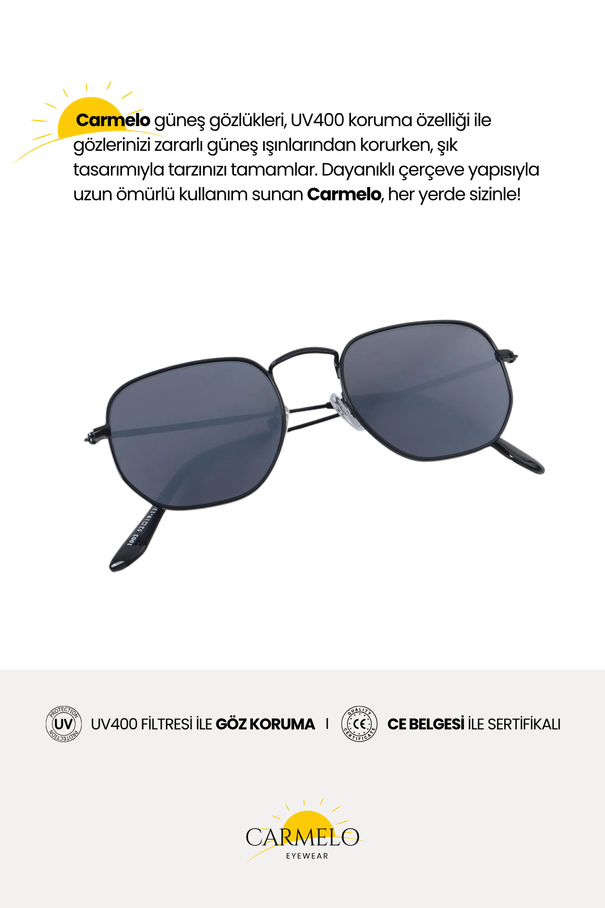 Carmelo Eyewear C01ge005 Siyah Metal Erkek Güneş Gözlüğü görsel 3