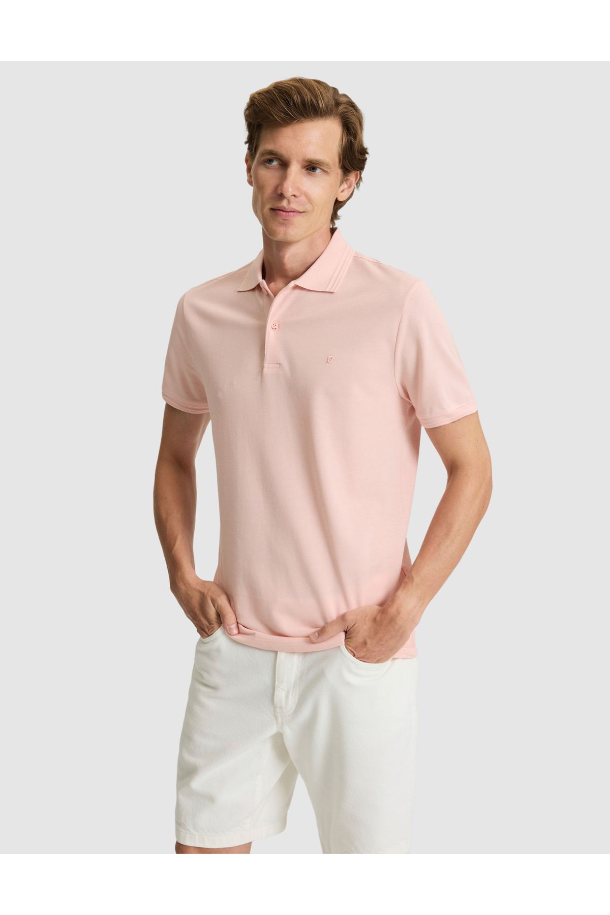 Pierre Cardin Powder Slim Fit 100% Cotton Buttoned Polo Collar Basic T-Shirt 50306448-Vr042