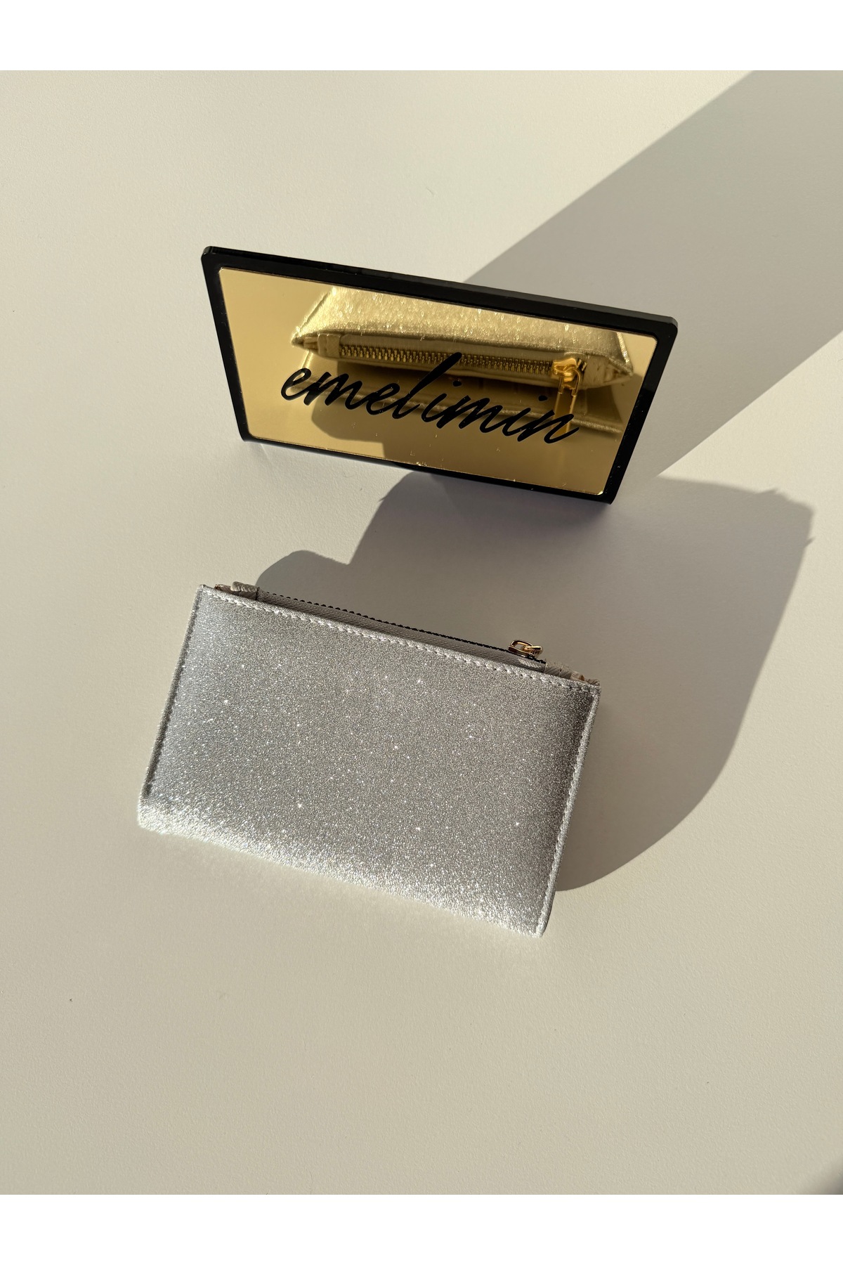 emelimin Kadın Gümüş Silver Simli Cüzdan, Fermuarlı Parlak Metalik Mini Cüzdan görsel 5
