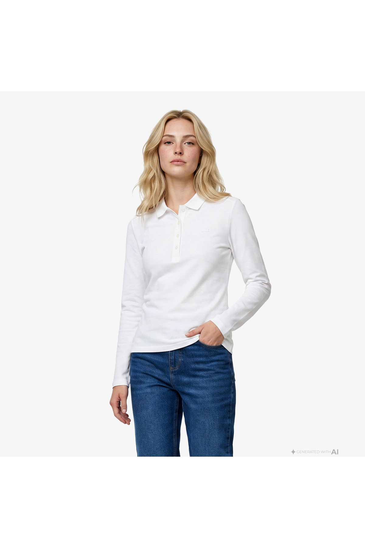 Lacoste Kadın Slim Fit Uzun Kollu Beyaz Polo