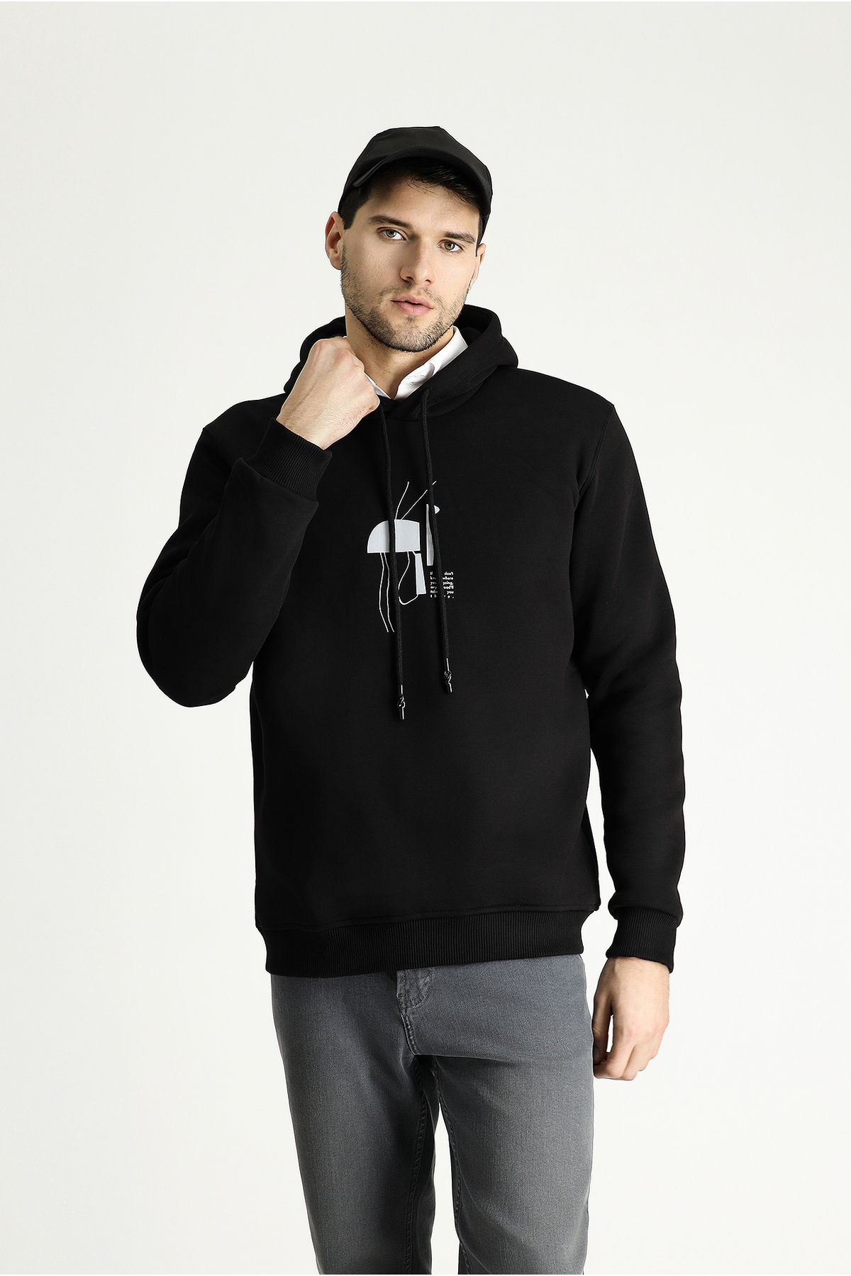 Kiğılı Regular Fit Kapüşonlu Baskılı Pamuklu Sweatshirt
