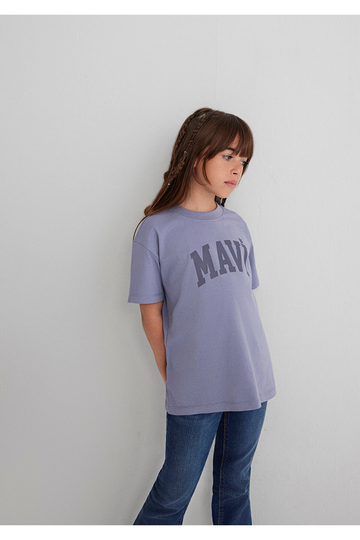 Mavi Logo Printed Purple T-Shirt Loose Fit / Loose Relaxed Fit 7610385-88095