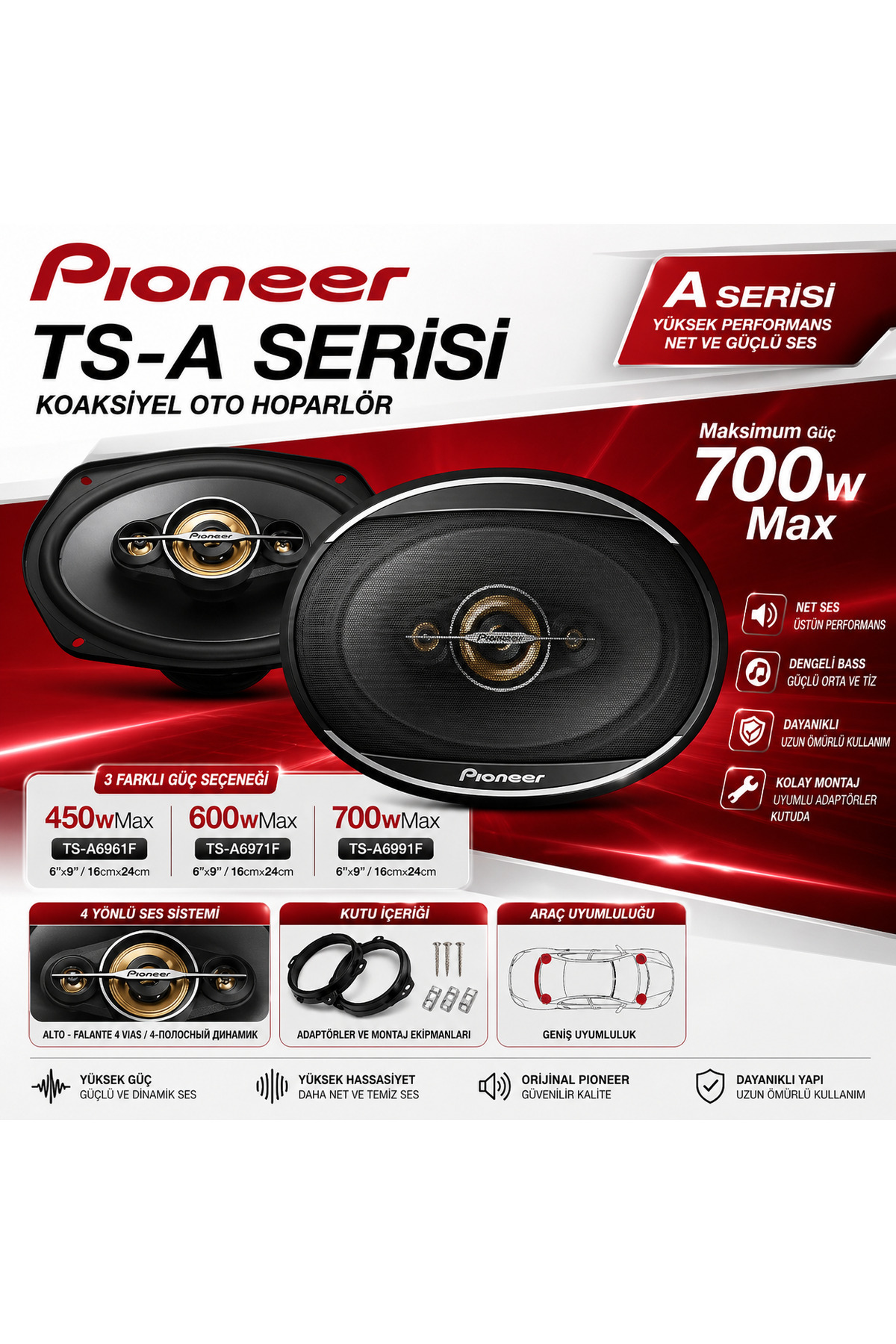 PIONER 6x9 Oto Hoparlör TS-A6961F / TS-A6971F / TS-A6991F 450W