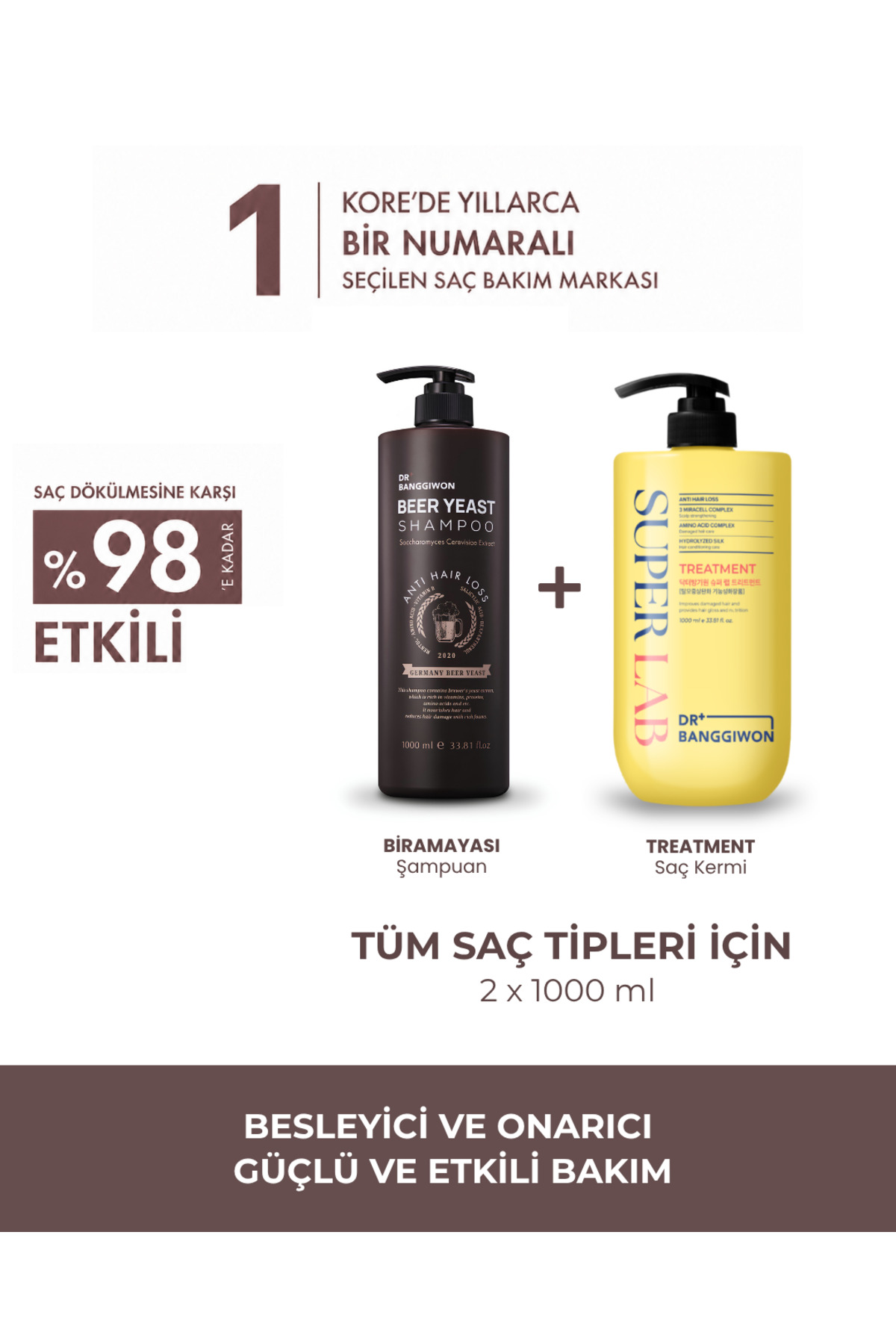 DR BANGGIWON Bira Mayası Şampuanı ve SuperLab Treatment Saç Kremi Onarıcı Güçlendirici 2x1000 Ml — BeerveSuper