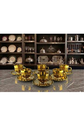 sultaneh Titanyum Kaplama Özel Tasarım 6 Kişilik Kahve Fincan Takımı