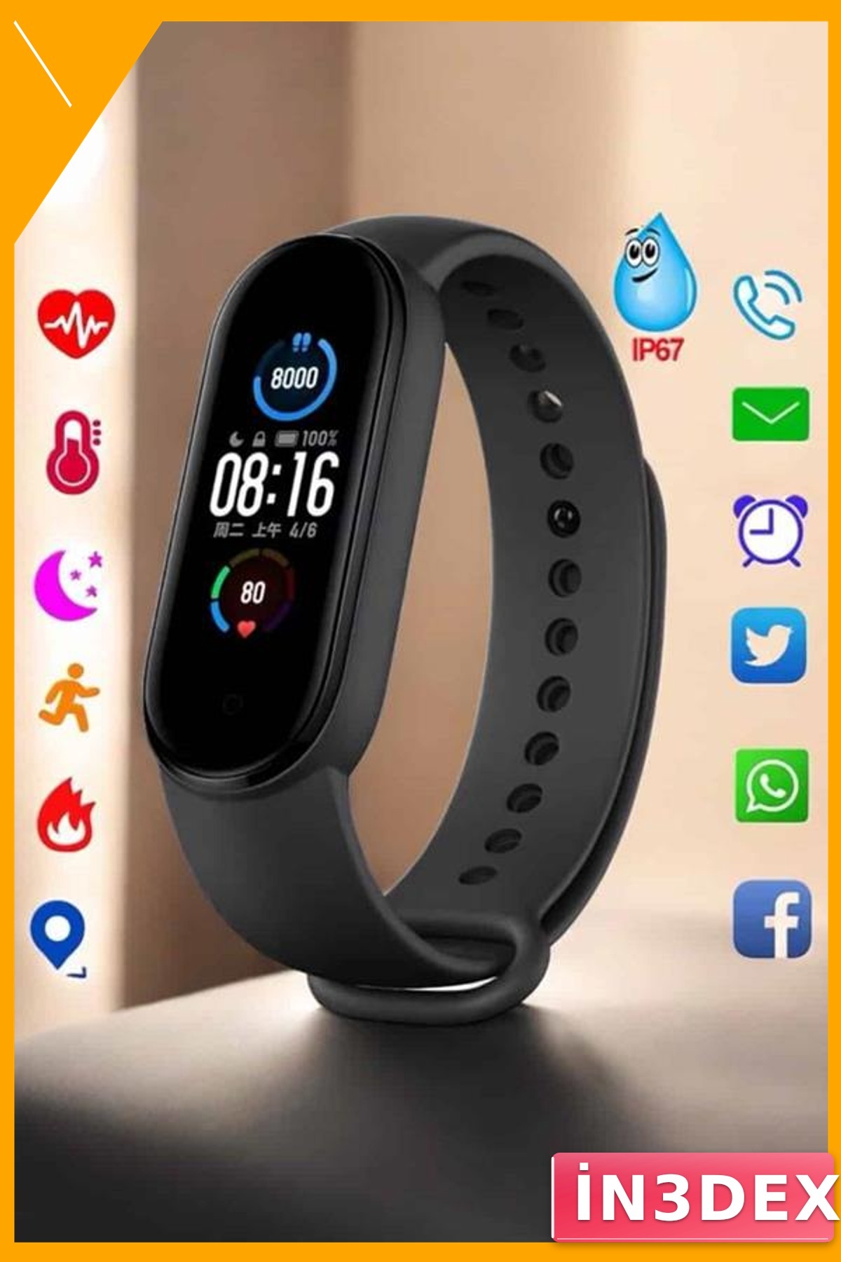 Akıllı Bileklik Adım Sayar Kalp Atışı Uyku İzleme IP67 Suya Dayanıklı