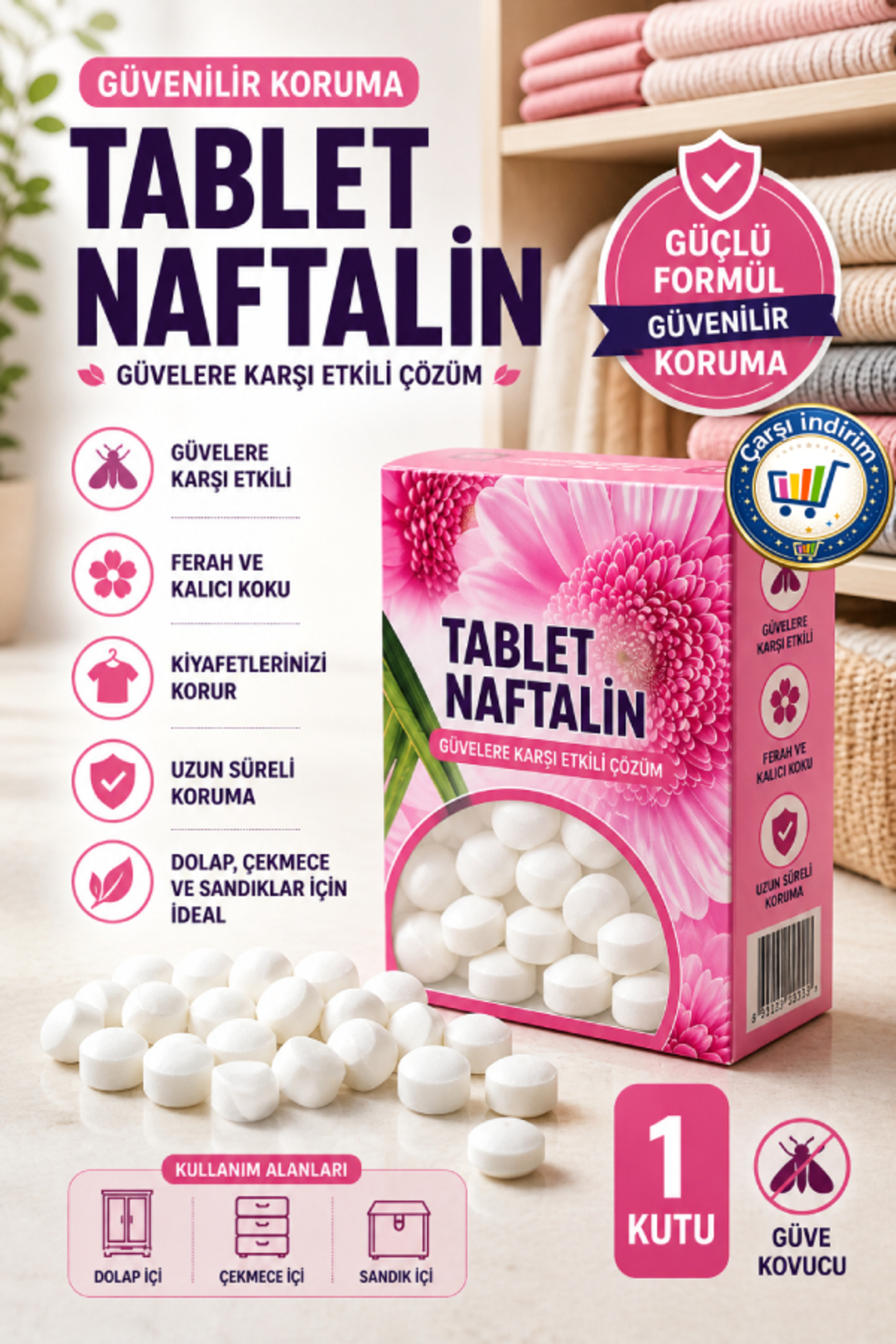 nistabolje 1 Kutu Tablet Top Naftalin Güve Kovucu Kıyafet Dolap ve Koruyucu (LAVABOLARDA KULLANILMAZ) - Fiyatı, Yorumları