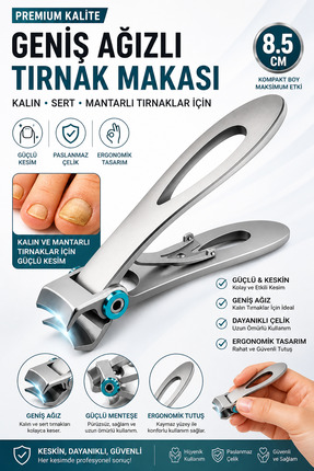 Syku Geniş Ağızlı Premium Tırnak Makası 8.5 cm Kalın Sert Mantarlı El ve Ayak...
