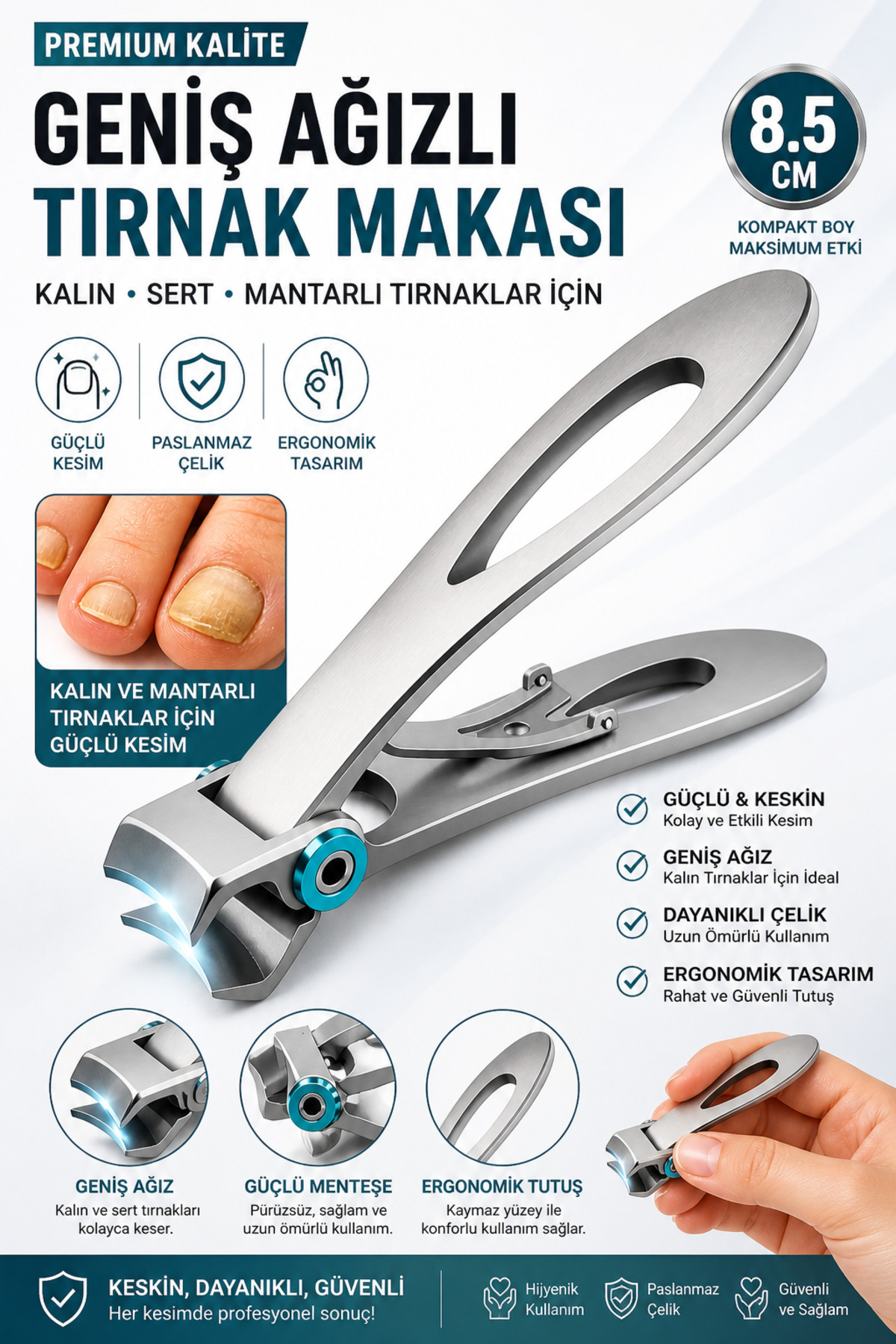 Geniş Ağızlı Premium Tırnak Makası 8.5 cm Kalın Sert Mantarlı El ve Ayak Tırnakları İçin Paslanmaz Çelik — syku_tırnakgeniş
