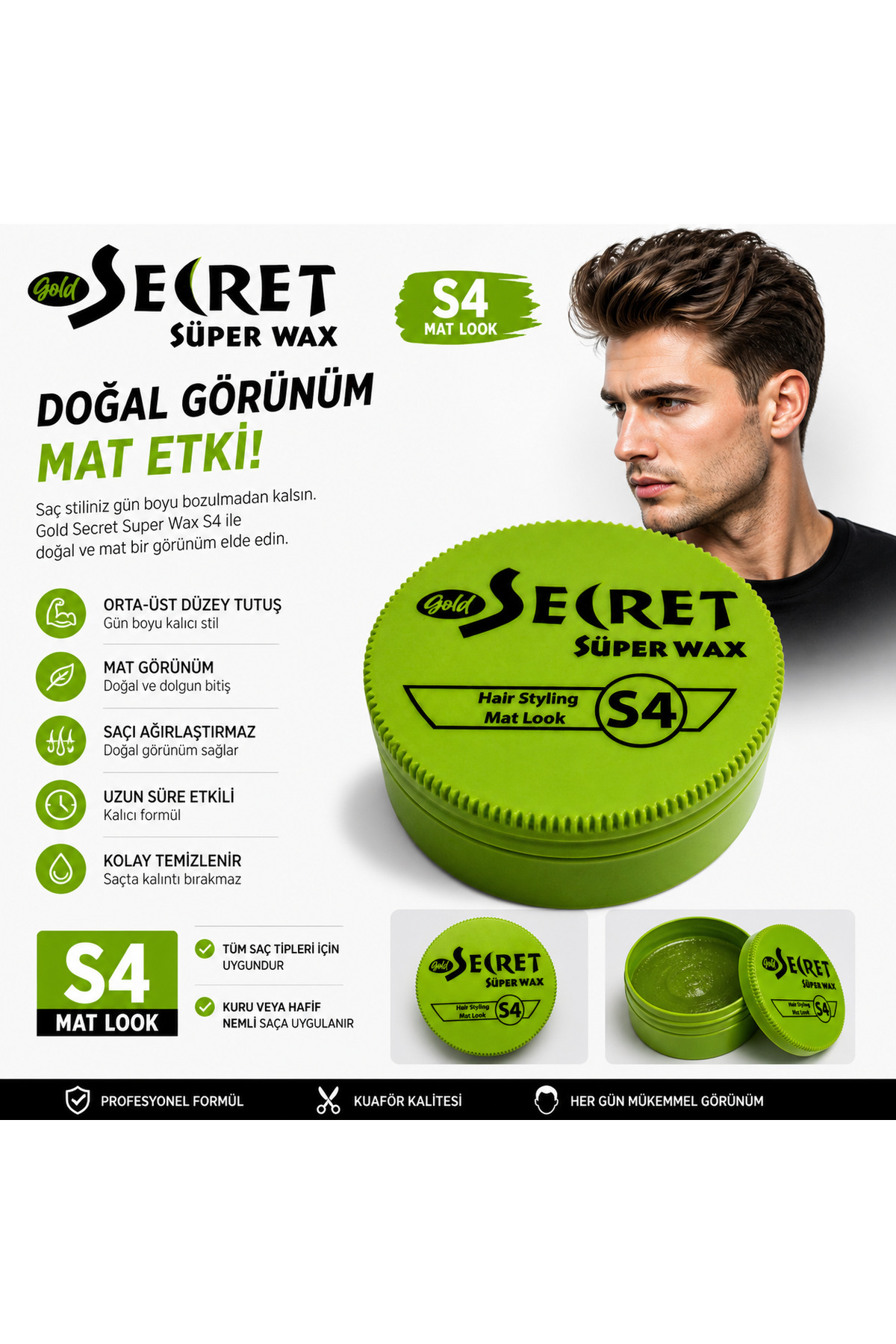 Secret Gold Süper Wax S4 Mat Görünüm Saç Waxı Orta Güçlü Tutuş 150 ml — 738282