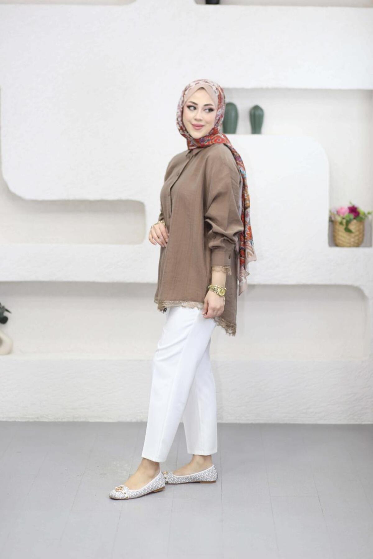 Suede Style  6394 - Şık, Rahat Viva Dantel Detaylı Kadın Gömlek - Görsel 2