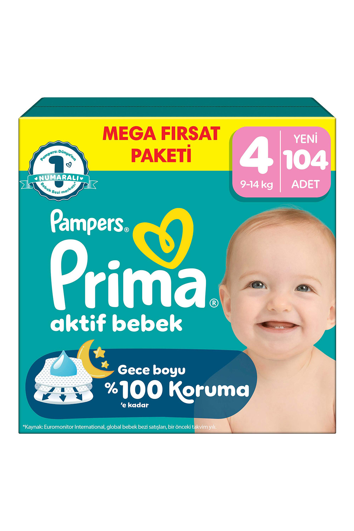Prima Bebek Bezi Aktif Bebek Mega Fırsat Paketi 4 Beden 104 Adet