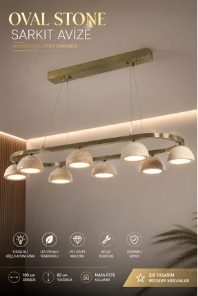 Elvora Home Modern (PREMİUM) Oval Sarkıt Avize 6 Başlıklı LED Uyumlu Masa Üst...