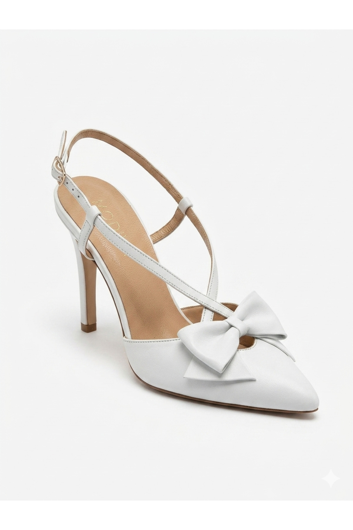 %100 Doğal Deri 10cm Fiyonk Detaylı Slingback Kadın Ayakkabı