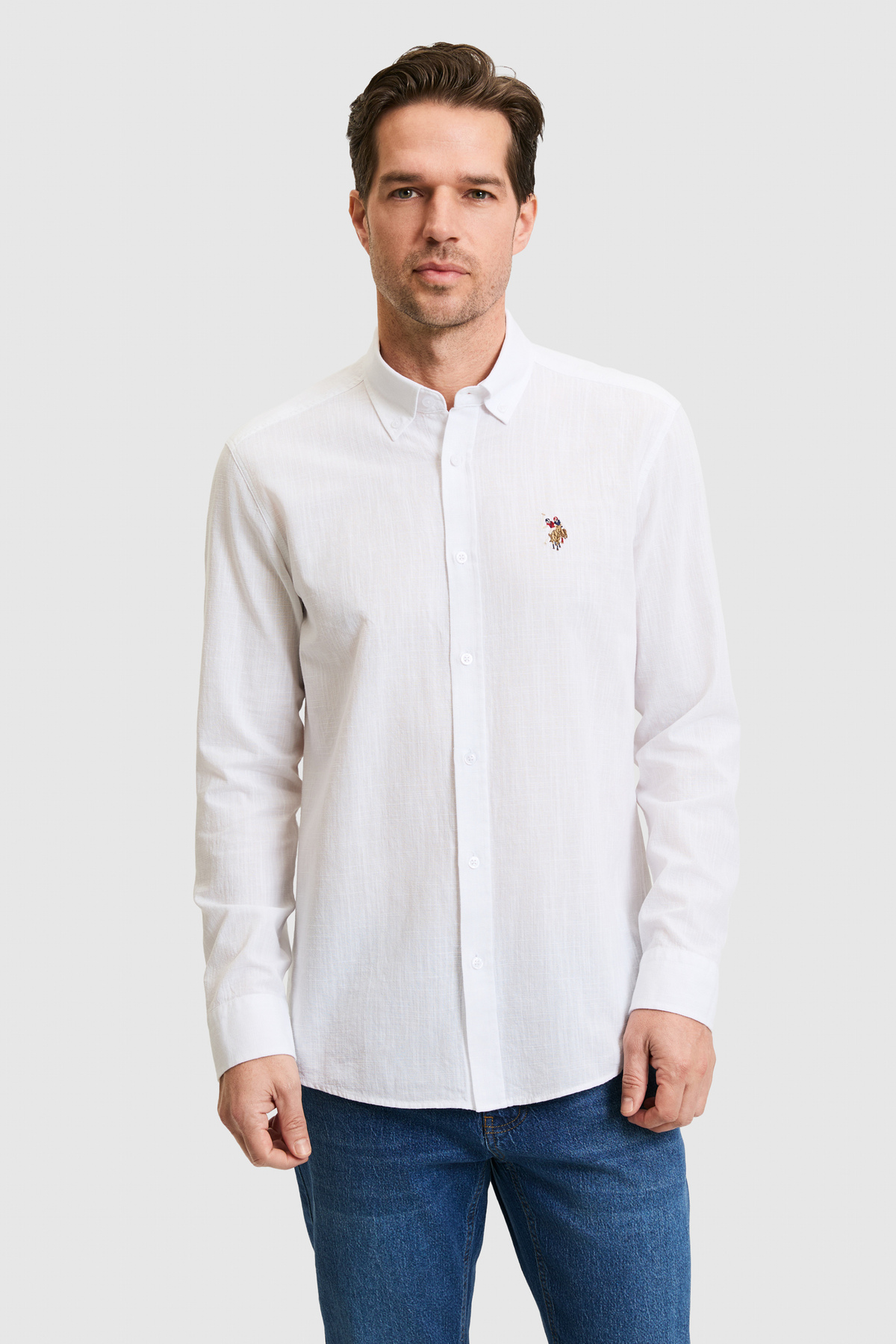 U.S. Polo Assn. Erkek Beyaz Uzun Kollu Basic Gömlek 50320255-VR013 — سفید