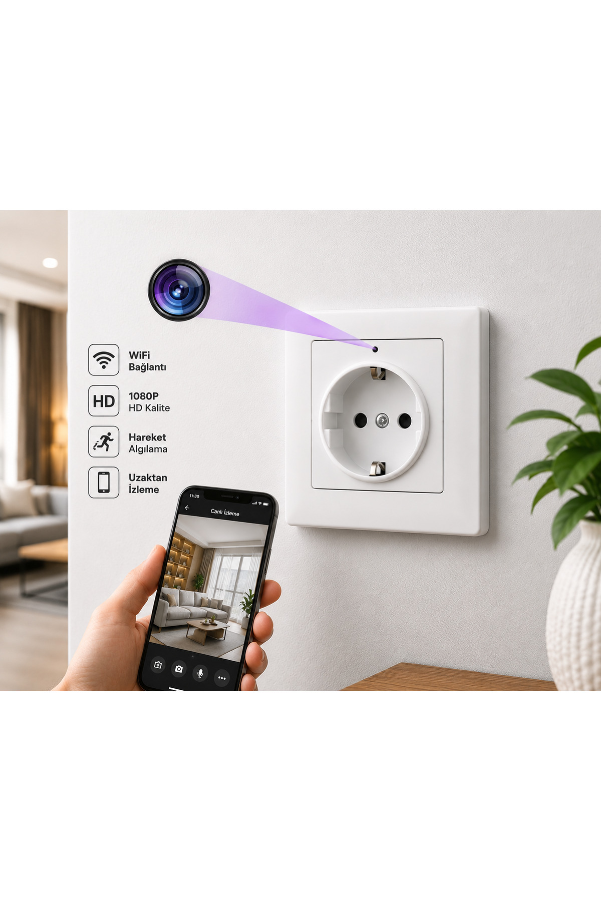 intermax Bebek Hasta Bakıcı Güvenlik Priz Gizli Kamera 4K 1080P HD Wİ-Fİ CCTV Kamera