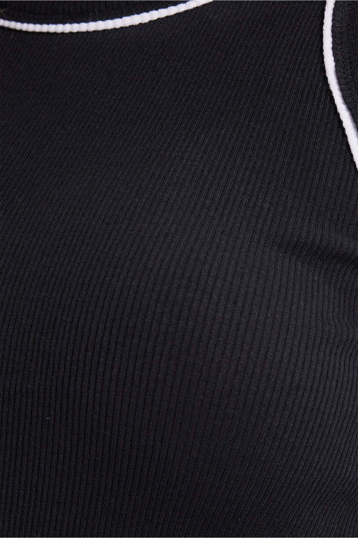 Tudors Kadın Slim Fit Dar Kesim Pamuklu Askılı Bisiklet Yaka Biyeli Siyah Crop Atlet görsel 5