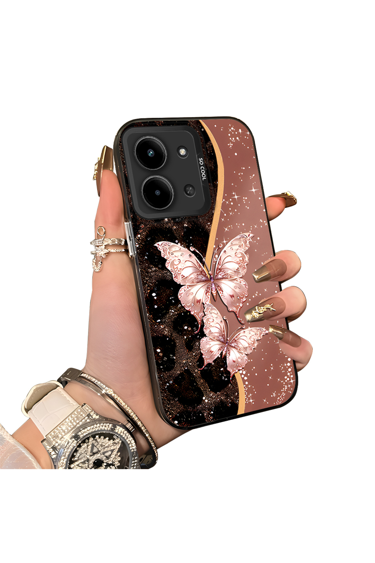 Redmi 15c 5G Compatible Silicone Edge Hard Rear Anti Fall Phone Case Butterfly Pattern