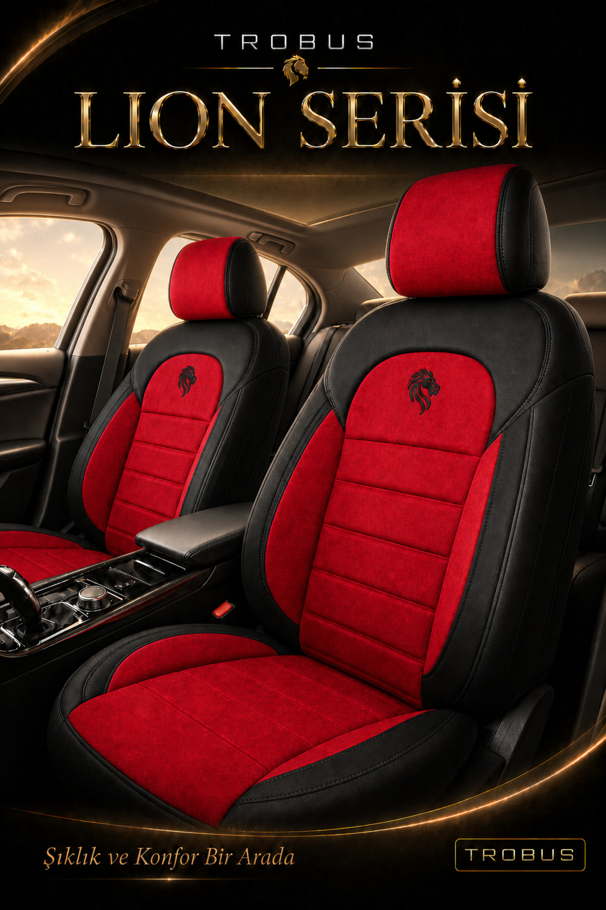 Suzuki S-Cross 2013+ Uyumlu Lion Serisi Tay Tüyü Kırmızı Siyah Premium Koltuk Kılıfı — alternatif görsel