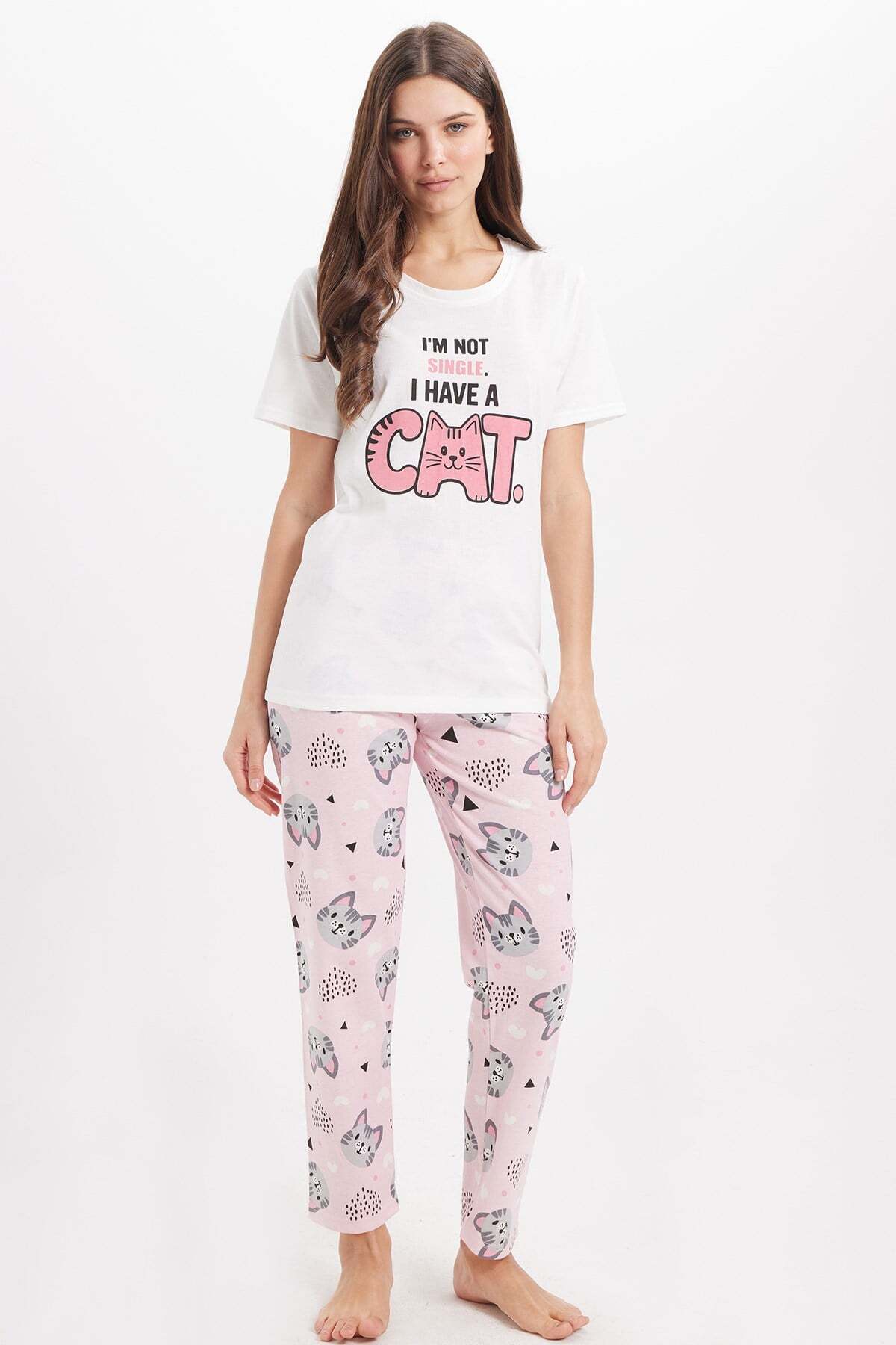 Tudors Women's Regular Fit Classic Cut Cotton Crew Neck Short Sleeve Printed White Pajama Set