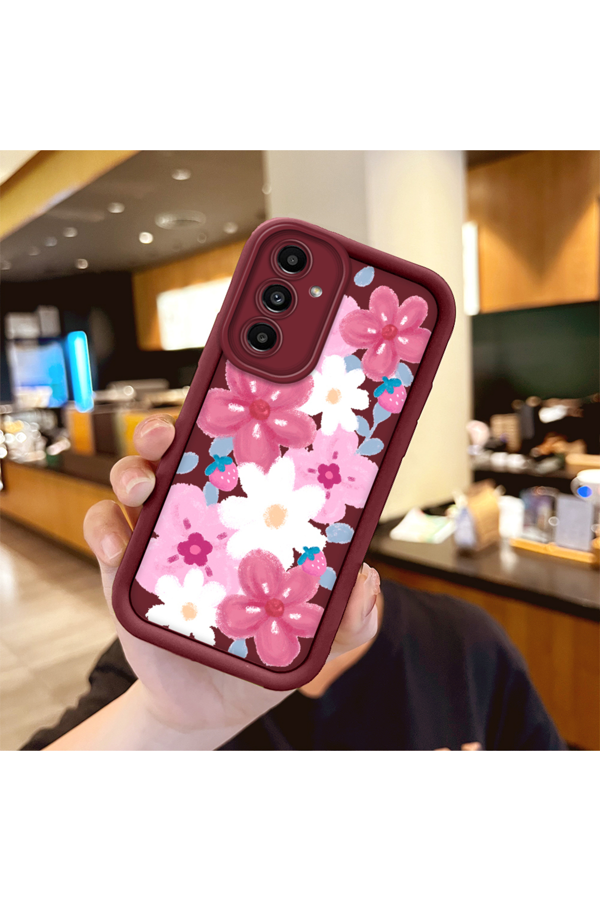 Samsung Galaxy A13 5G(SM-A136) Compatible Shockproof Camera Shielded Claret Red Silicone Patterned Case