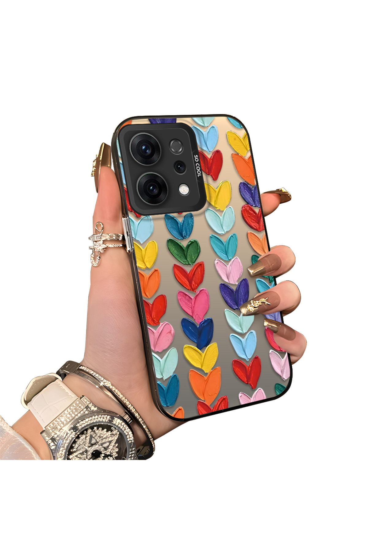Oppo Reno 14f Compatible Hard Acrylic Rear Silicone Edge Lens Protection Case