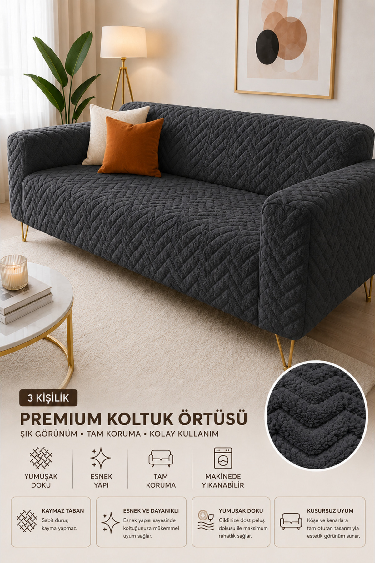 Plush 3 Seater Welsoft Sofa Cover | Rubber Seat Cover |Sofa Bed Cover| Sofa Cover