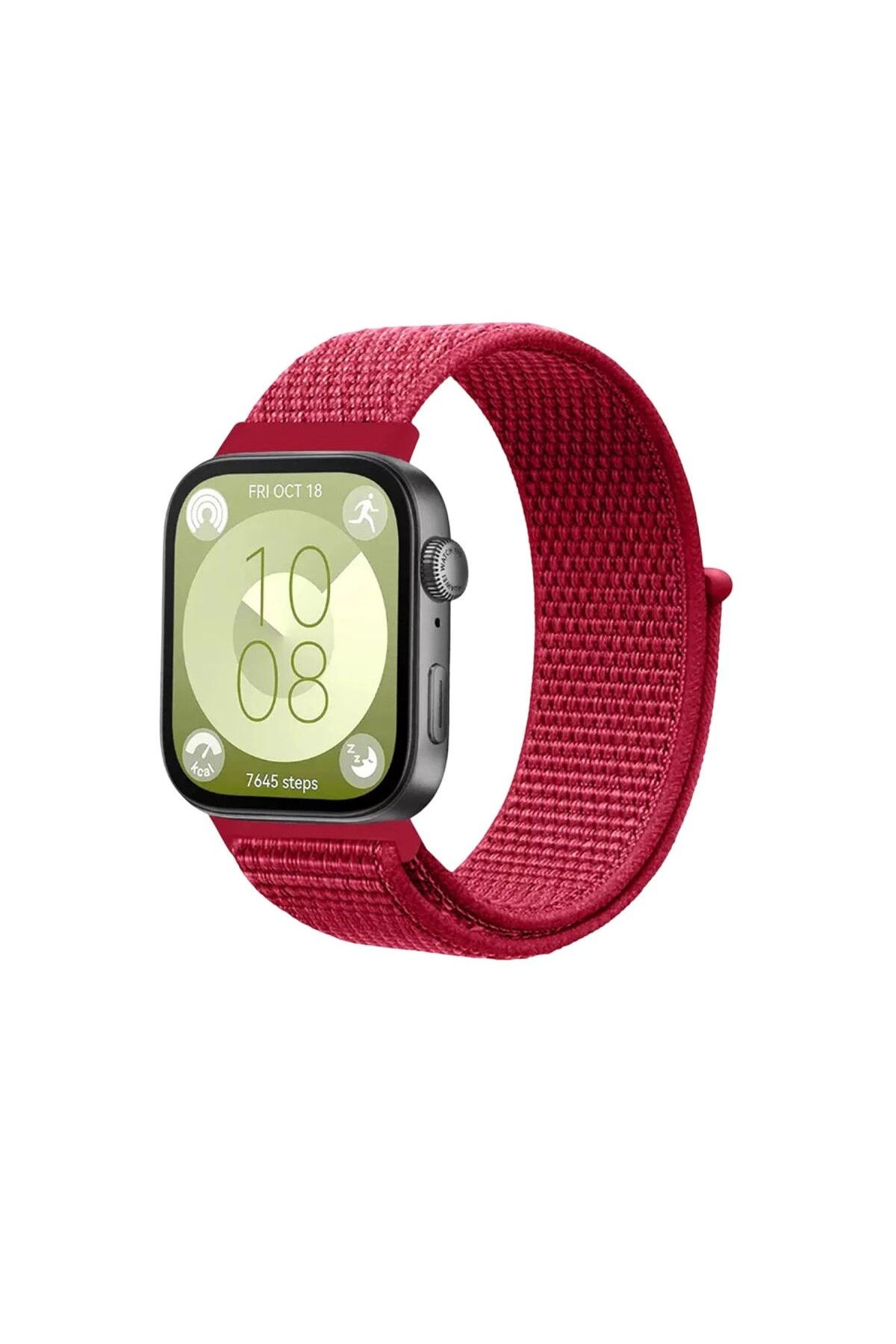 Huawei Fit 4 Hasırlı Cırtcırtlı Kordon (saat Değildir) - Kırmızı