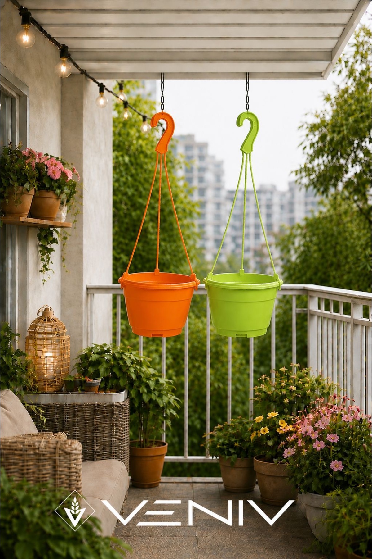 2 Pieces Hanging Decorative Flower Pot 18 cm Diameter Height 12 cm