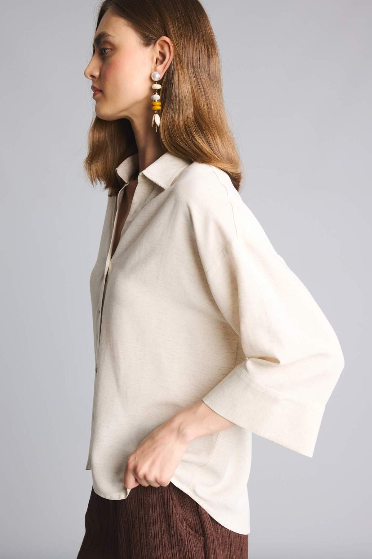 Defacto Overshirt Fıt Linen Blend Shirt I1948Ax26Sm