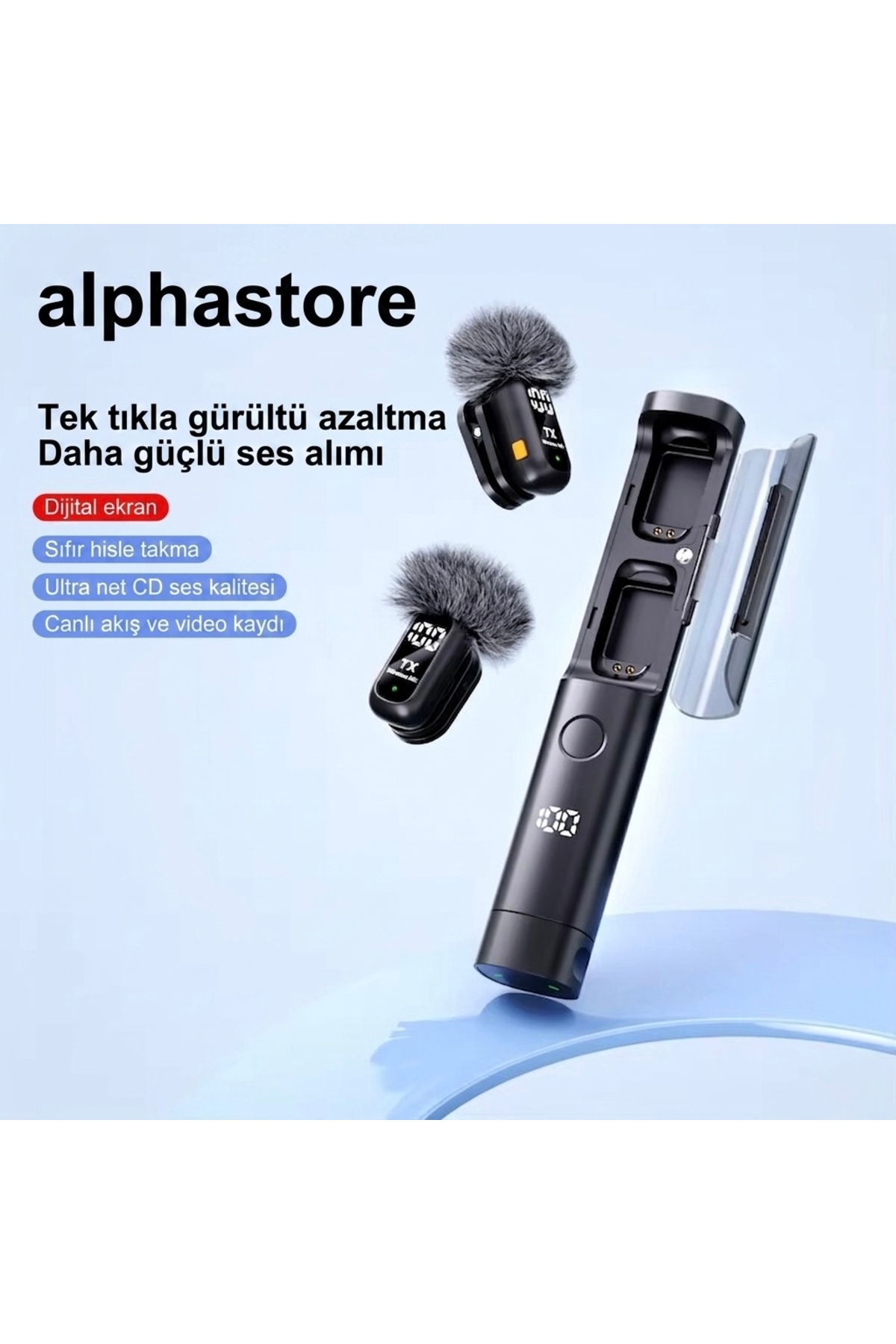 Wireless Collar Microphone with Feather Spoiler Double Digital Display Charging Box Type-C Compatible