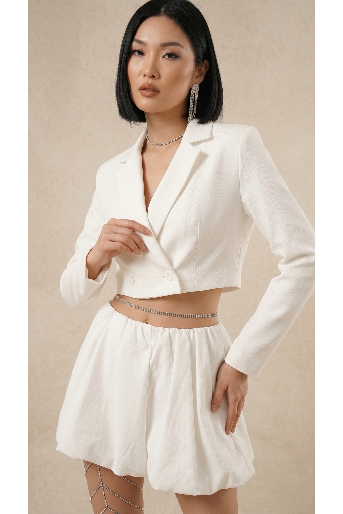Women's Regular Fit Double Breasted Closure Crop Blazer Jacket